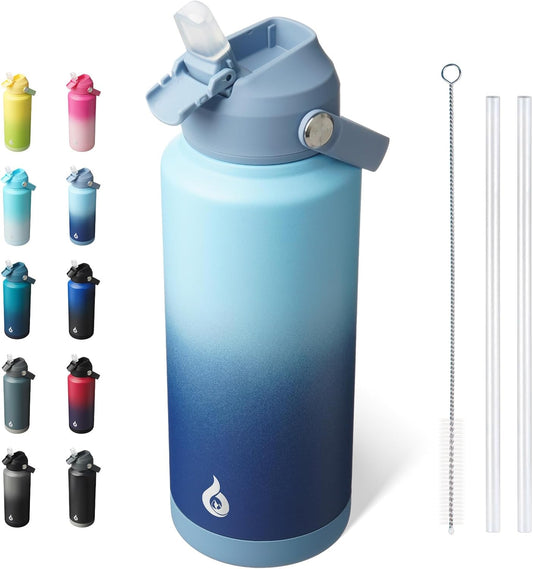 BJPKPK Water Bottle with Straw Lid, 32oz Vacuum Insulated Water Bottles, Metal Stainless Steel Thermos for Sports, Travel, BPA Free Leak Proof Thermos, Cups, Flasks, Tumblers,Sky
