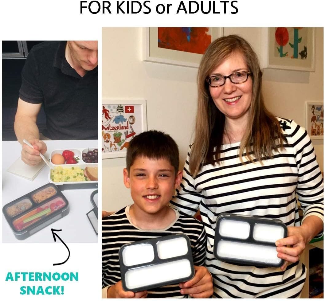 Snack Containers for Adults or Kids - MINI Bento Lunch Box | Small Leakproof Container Set for Toddlers Boys Girls, Bento-Boxes for School Daycare Travel Lunches Snacks | BPA Free | Grey Black 2 pack