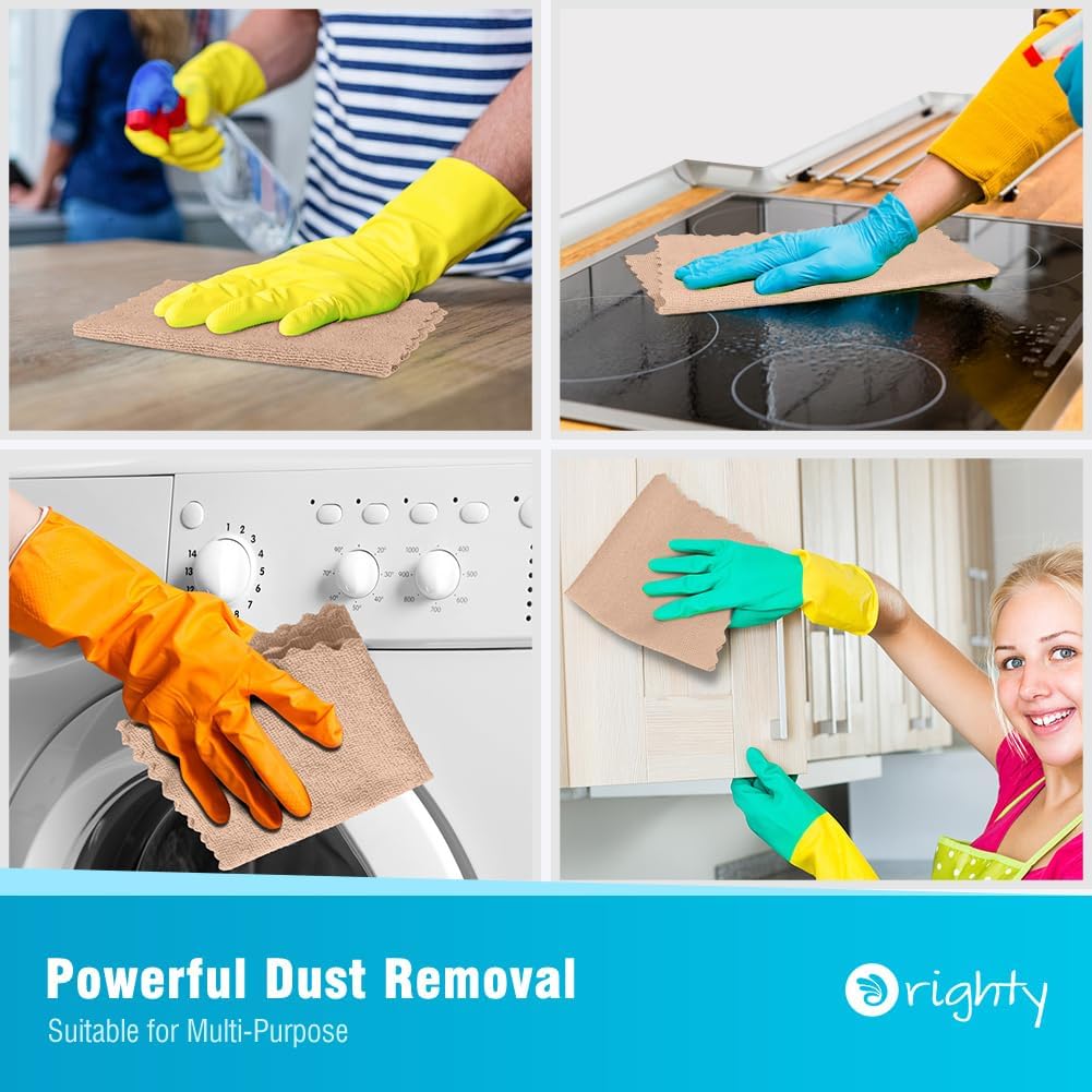 Orighty Microfiber Cleaning Cloth, 24 Pack Highly Absorbent Cleaning Supplies, Reusable Clean Rags for House, Microfiber Cloth for Kitchen, Window, Car Care, 11.5x11.5 inch Brown