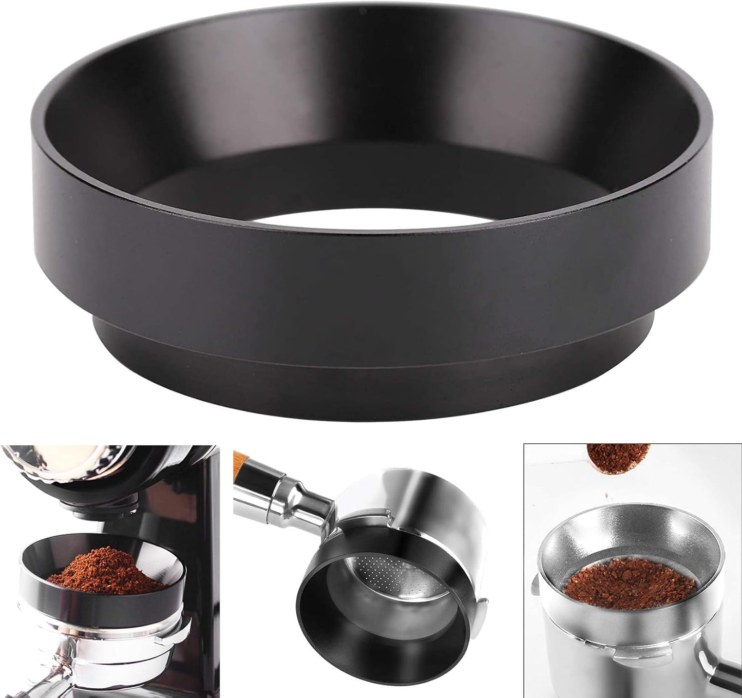 1pc Espresso Dosing Funnel 51/53/58mm Coffee Dosing Ring Aluminum Espresso Distribution Coffee Tool for Home Coffee Bar Shop College Dorm Room Apartment Essential Coffee Accessories (53mm, Silvery)