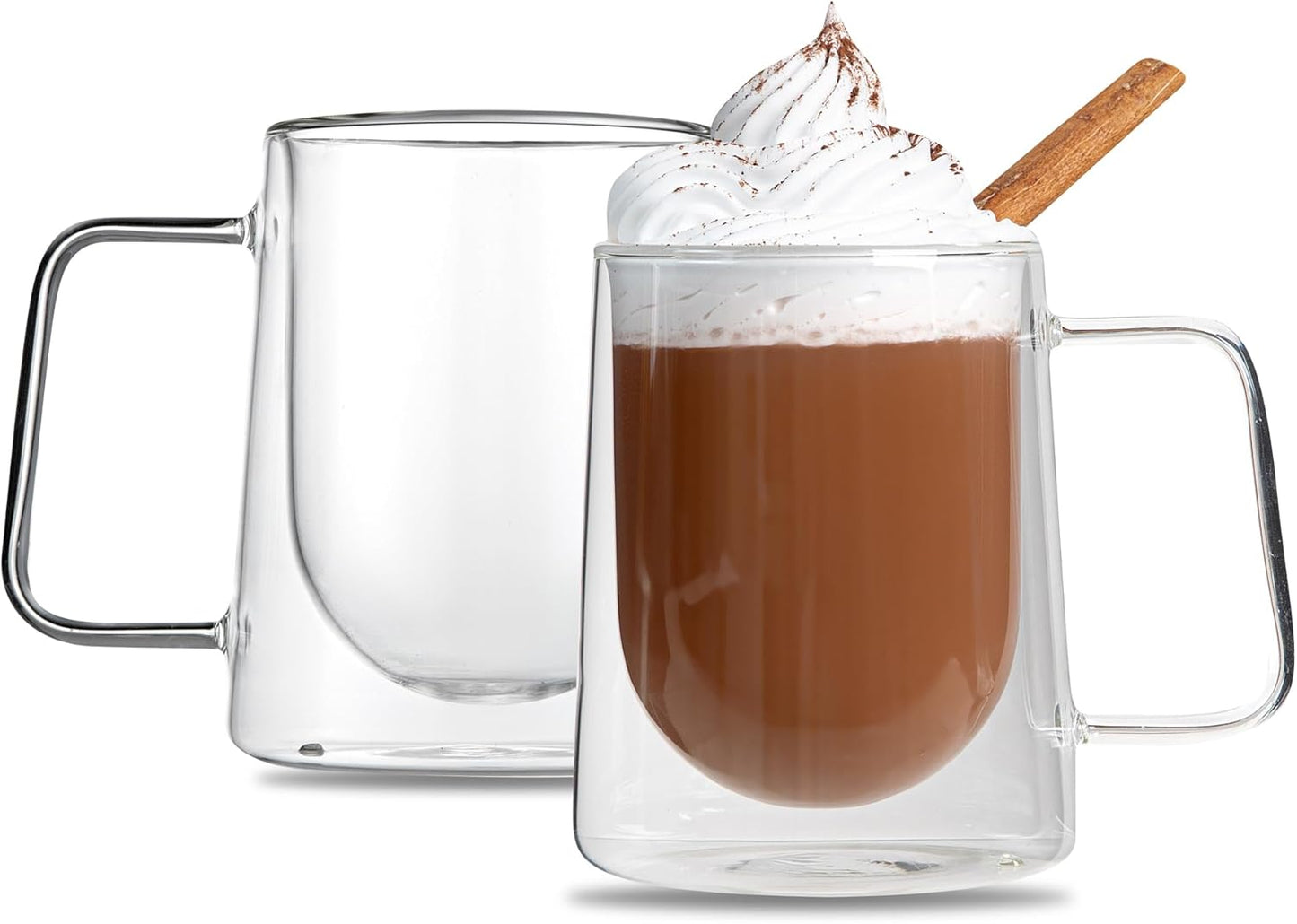 Restaurantware-Forma Professional 10.2 Ounce Double Wall Coffee Mugs, 2 Insulated Coffee Mugs With Handle - Dishwashable, Reusable, Clear Glass Beverage Cups, Freezable, For Hot Or Cold Beverages