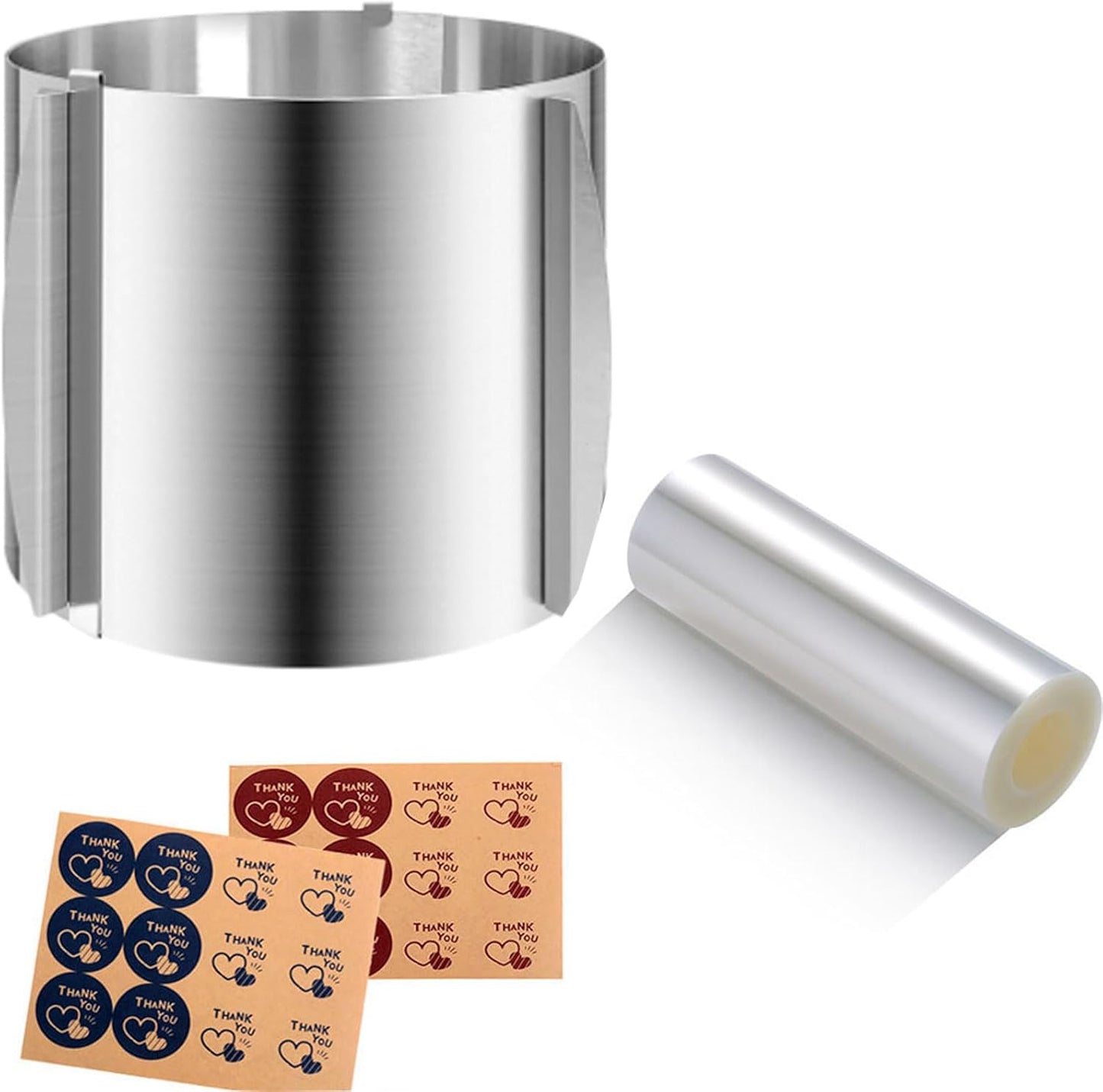 Cake Ring Extra High 15cm Acetate Cake Collar Set - Adjustable 6 to12Inch Stainless Steel Round Cake Mousse Molds Baking Ring with 6.3inchx394inch Clear Acetate Sheets Cake Roll for Pastry, Cake Decor