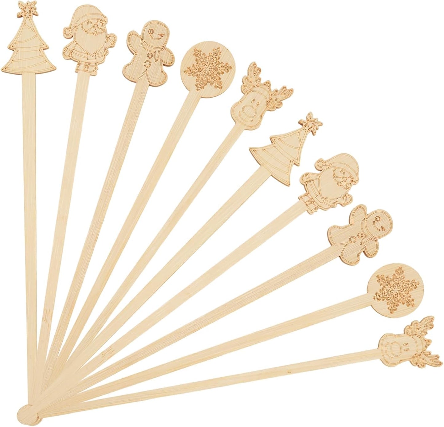 60 PCS Christmas Bamboo Coffee Blender 7 Inch Bamboo Blender Cocktail Blender Biodegradable Disposable Drink Mixer for Christmas Office Milk Cocktail Tea Party Supplies (50)