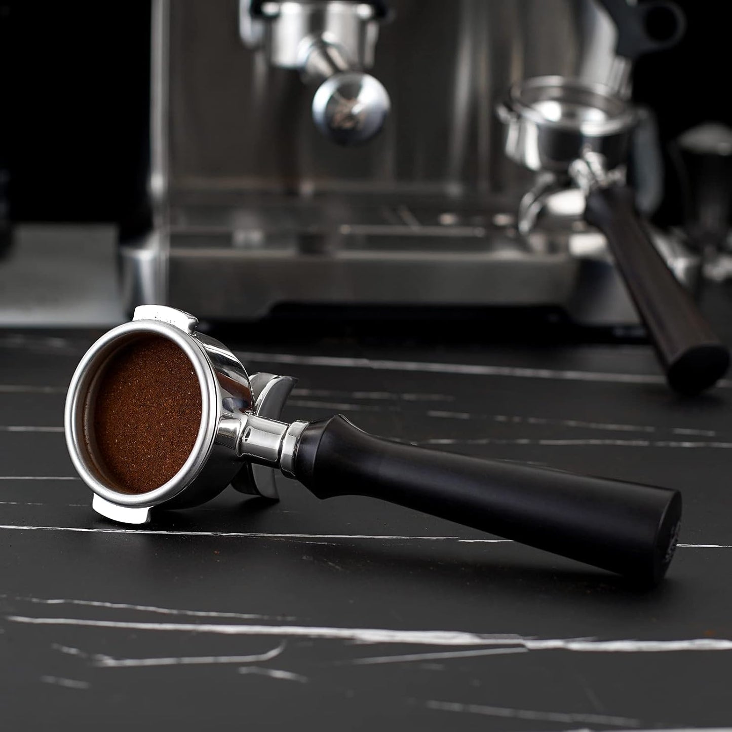 58mm Espresso Double Spouts Portafilter with 2 Ear | Fits E61 | Flair/Rocket/Sanremo/Expobar etc. | Stainless Steel Basket and Solid Wood Handle | Espresso Accessories