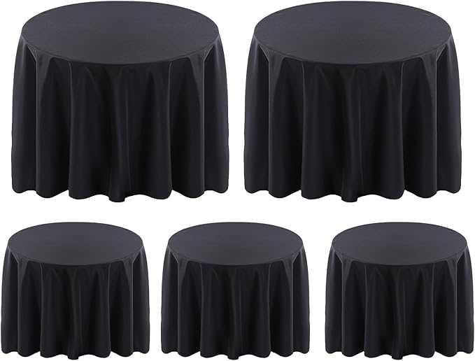 Surmente 120 inch Round Tablecloths -5 Pack Black Round Table Cloths, Polyester Fabric Table Covers for Wedding, Party, Banquet, or Restaurant