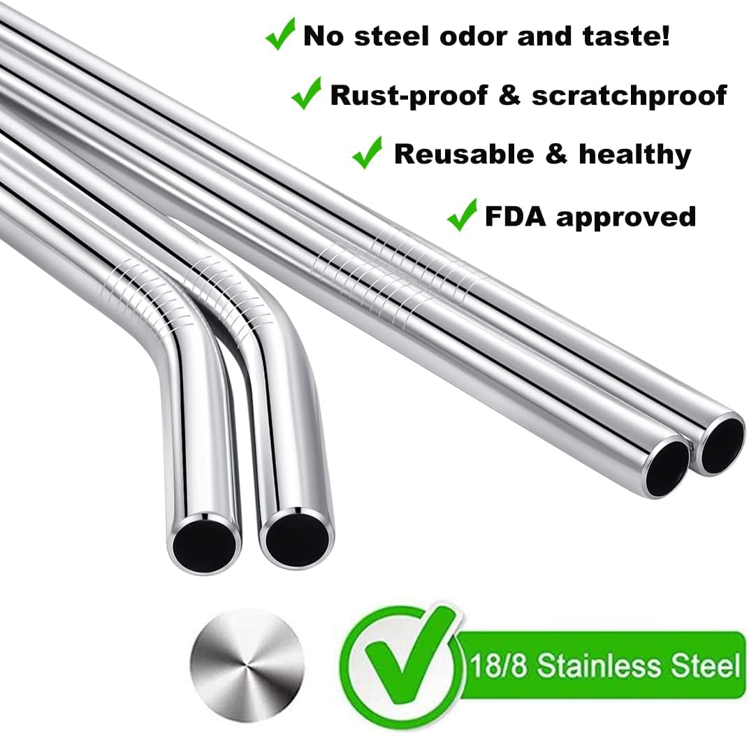12" Stainless Steel Straws Replacement for Stanley Adventure Quencher 40 oz 30 oz Cup Tumbler, 4 Pack Metal Straws Reusable with Cleaning Brush for Stanley 40 oz & Simple Modern Tumbler with Handle