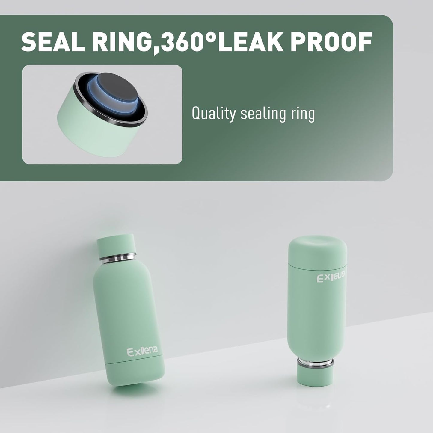 Small Water Bottle 12oz with Clip, Double Wall Stainless Steel Vacuum Small Insulated Water Bottle Keeps Drinks Cold 24 Hrs/Hot 12 Hrs for Kids Handbag School BPA Free (Mint)