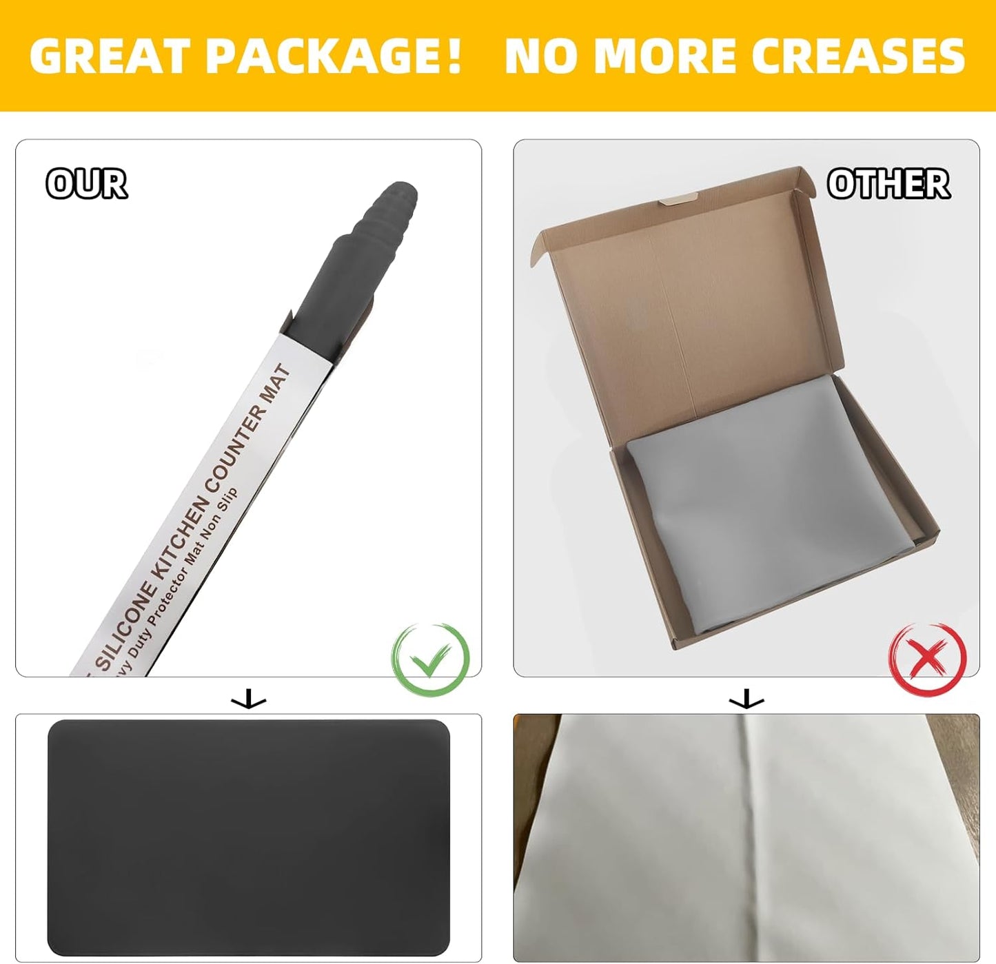 KVK Silicone Mat for Kitchen Counter with Raised Edge 43.3×25.6in - Extra Large Silicone Mat Heat Resistant - Glossy Bottom Non Slip - Universal Painting Craft Resin Mat Countertop Protector,Black