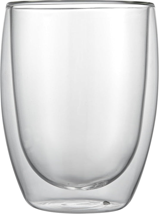 Restaurantware-Forma Professional 11.8 Ounce Double Wall Coffee Cups, 2 Insulated Latte Glasses - Dishwashable, Reusable, Clear Glass Beverage Cups, Freezable, For Hot Or Cold Beverages