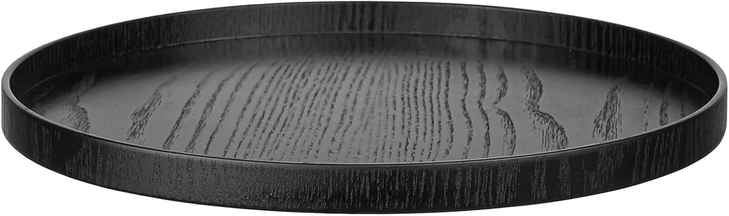 Round Solid Wood Serving Tray Extra Large Tea Coffee Snack Food Meals Serving Plate Non-Slip Kitchen Party Bar Server Ottoman Tray Breakfast Tray with Raised Edges (15inch/37.5cm) Black