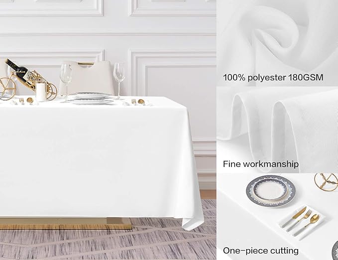 Surmente White Rectangle Tablecloth 90 x 156-inch Rectangular Polyester Table Cloth for Weddings, Banquets, or Restaurants