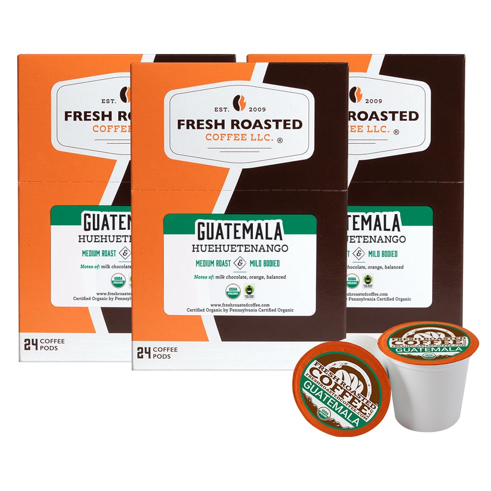 Fresh Roasted Coffee, Organic Guatemala | Single Origin, USDA Organic, Mold & Myco 3rd Party Tested, Kosher | 72 Pods for K Cup Brewers