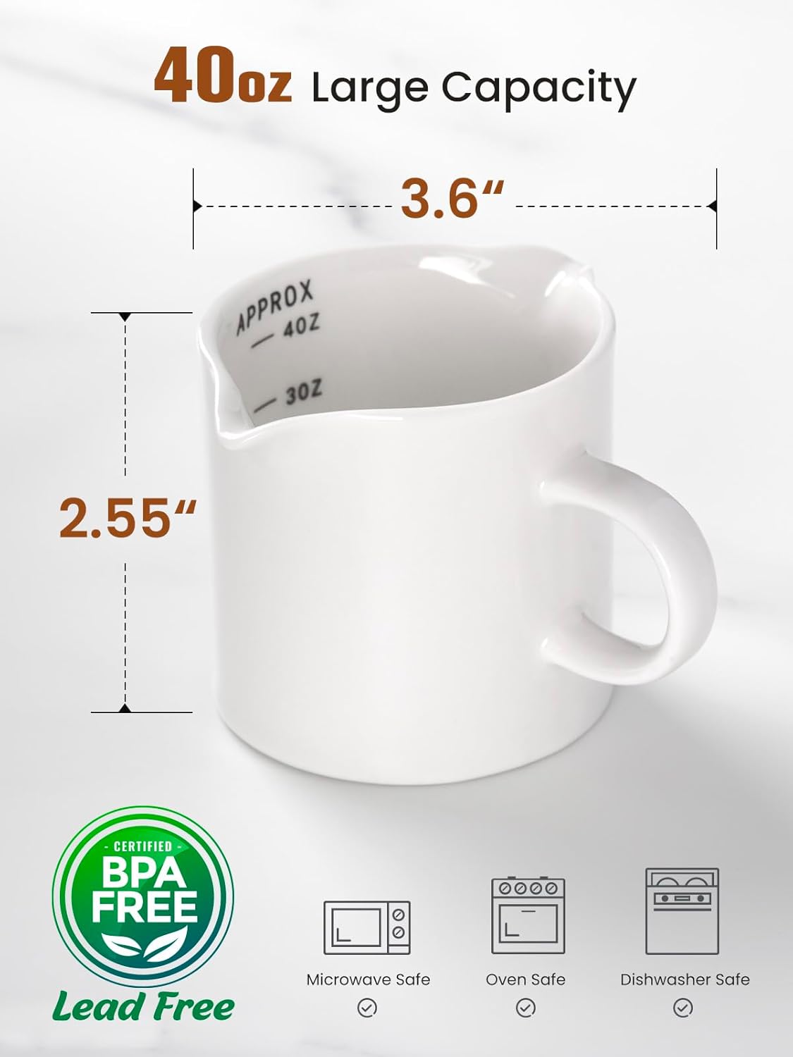 Espresso Cups, 5 OZ Ceramic Double Spouts Cups, Espresso Shot Cup with Handle and Measuring, Small Coffee Mugs Accessories for Espresso Machine Set Suitable for Milk Syrup