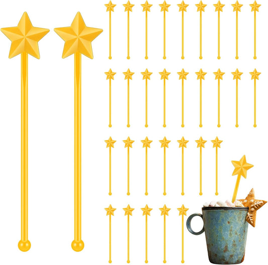 30 Pcs Christmas Drink Stirrers Xmas Stir Stick Holiday Coffee Swizzle Stick Reusable Plastic Hot Cocoa Bar Chocolate Decoration Cocktail Mixer(Christmas Star,Yellow)