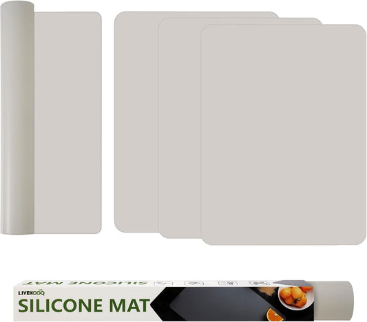 Silicone Mat for Kitchen Counter, Silicone Mat Trimable to Size (Light Grey, 15.7×11.8inch-4pcs), BPA-Free Silicone Placemat, Heat-Resistant NonSlip Table Mat for Air Fryer, Countertop Protector Mat