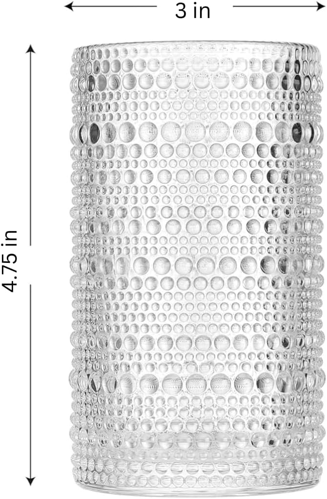 LEMONSODA Hobnail Highball Glasses Set of 2 – Vintage Clear Drinking Glass Cups 15oz – Textured Tall Retro Glassware Tumblers for Water, Iced Coffee, Cocktails, Soda, Juice (Highball 15oz, Set of 2)
