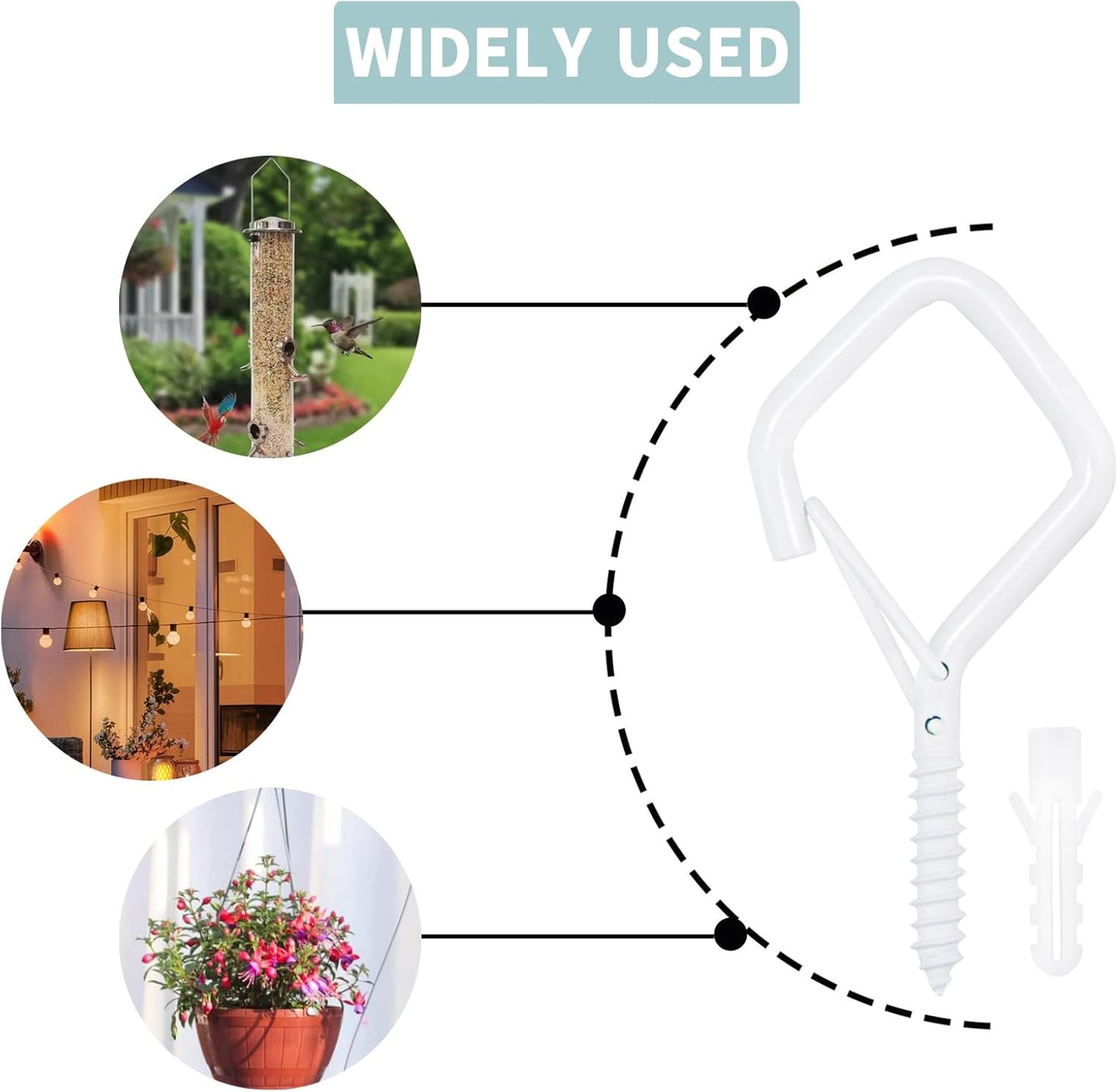 50 PCS White Eye Screw Hooks for Hanging Heavy Duty with Safety Buckle.Metal Ceiling Hooks for Hanging Plants Cup Wind Chime Bird Feeders Patio Lights at Indoor&Outdoor