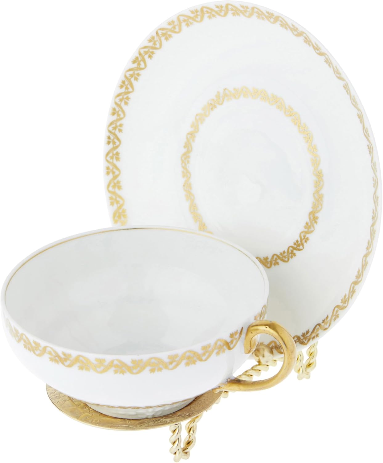 Bard's Ornate Twisted Shiny Gold-toned Cup and Saucer Stand, 3" H x 2.75" W x 4" D, Pack of 12
