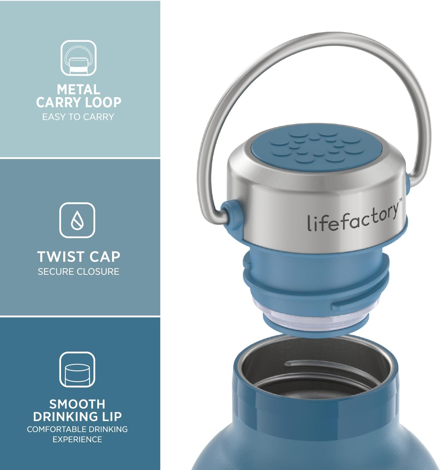 Lifefactory 24-Ounce Stainless Steel Vacuum-Insulated Sport Bottle, Dark Denim