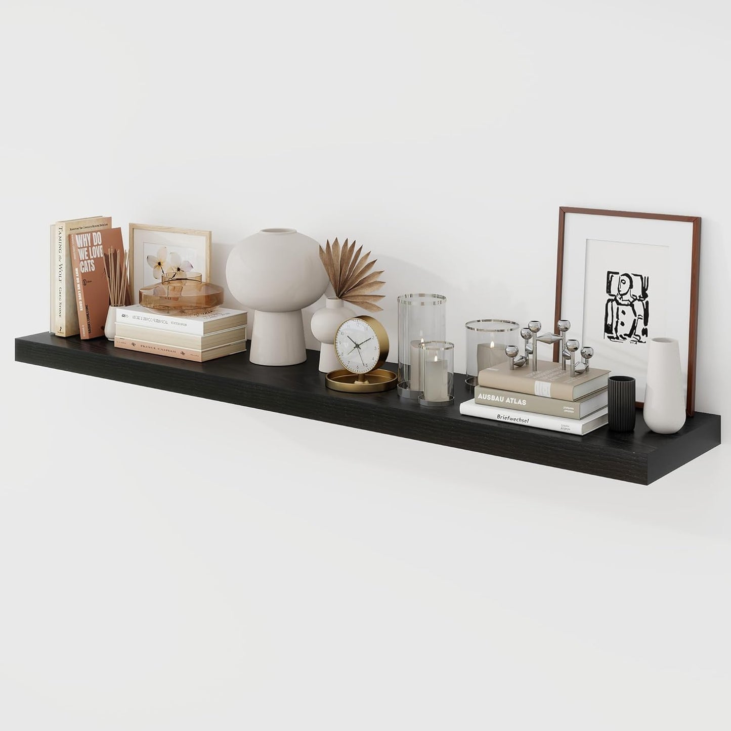 48 Inch Floating Shelves, 9.3" Deep Floating Shelf Wall Mounted, 48" Wall Shelves, Rustic Deep Bookshelf, Large Display Shelves & Storage Shelves for Bedroom, Living Room, Black, Set of 1