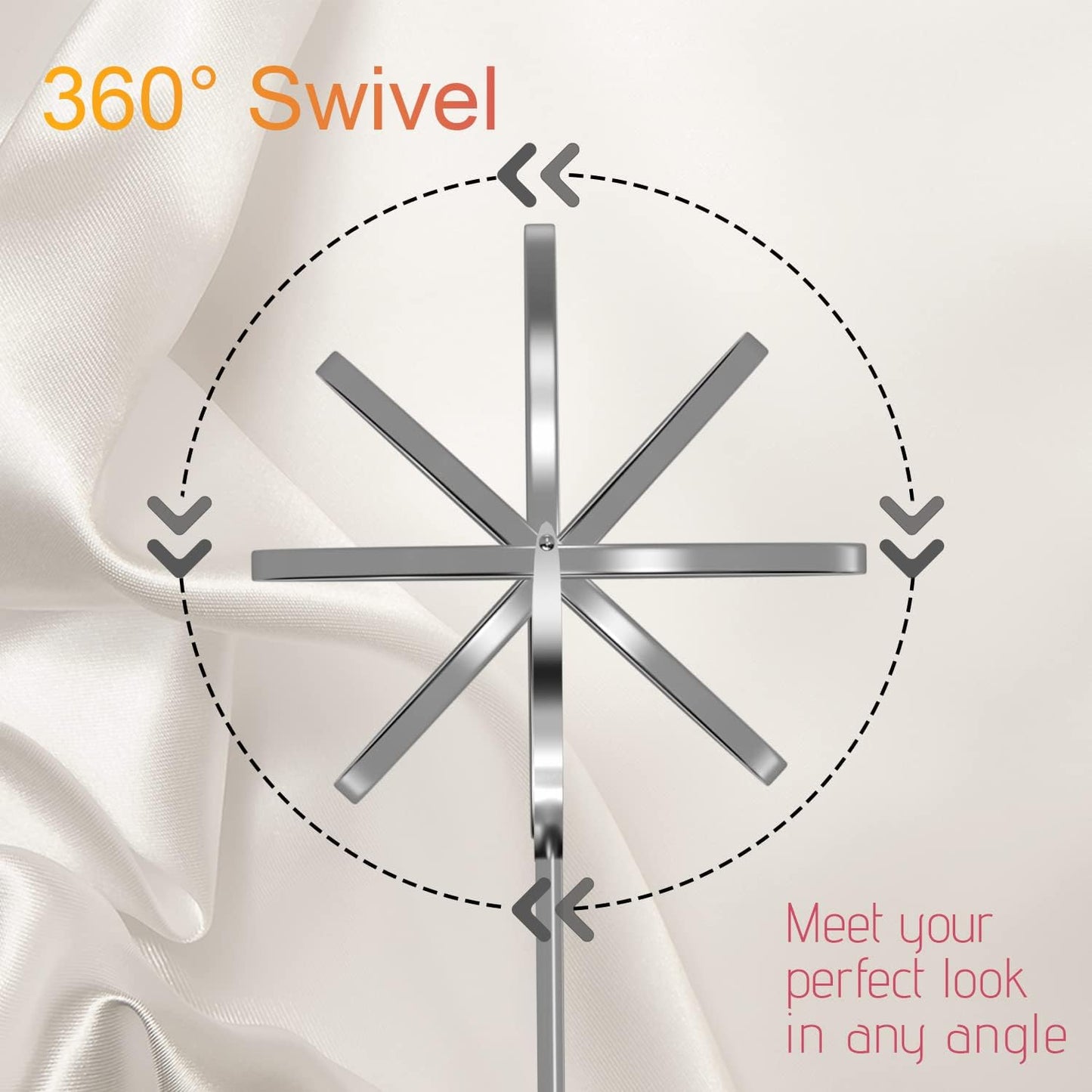 8" Lighted Makeup Mirror with Magnification, 1X/10X Magnifying Mirror with Light, Double Sided 360° Cordless Rechargeable, 3 Colors Brightness Adjustable Makeup Mirror with Lights with 52 LED(Silver)