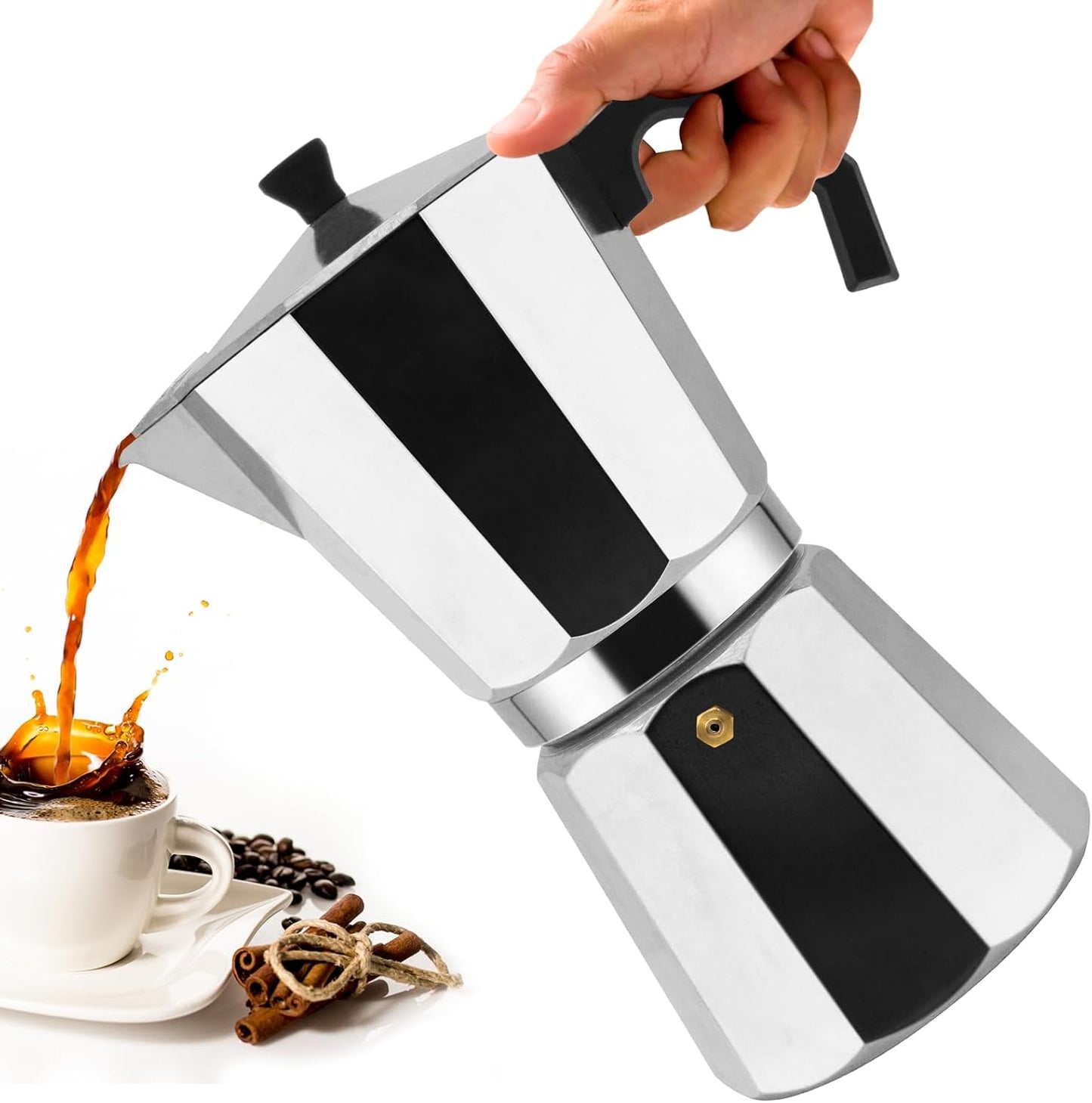 12 Cup Aluminum Moka Pot Classic Stovetop Espresso Coffee Maker 600ml 20oz Coffeemaker Percolator Mocha Pot Greca Coffee Maker Cafe Makers for Italian and Cuban Café Brewing Silver