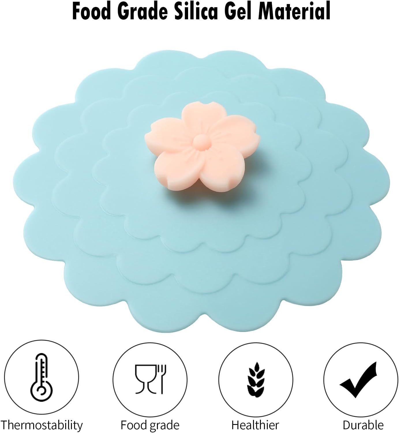 Peach blossom Silicone Cup Covers (Set of 3) ， Multicolored Silicone Lids for Mugs, Cups, Tea Pots,Flexible Mug Covers，Hot Cup Lids for Coffee & Tea