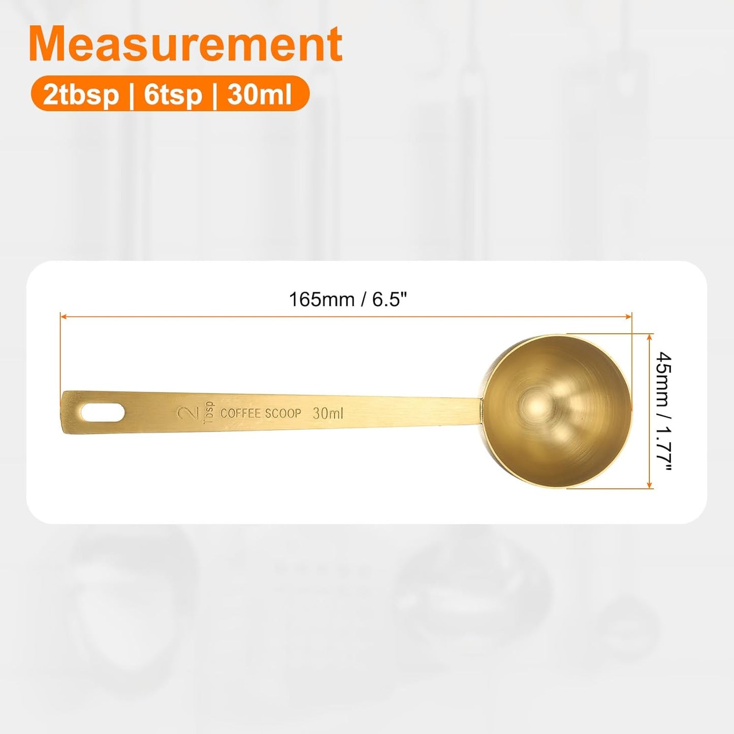 HARFINGTON 3pcs Coffee Scoop Spoon 2tbsp (6tsp, 30ml) 304 Stainless Steel Long Handle Teaspoon/Tablespoon Measuring Spoons Scoops for Tea Sugar Kitchen, Gold