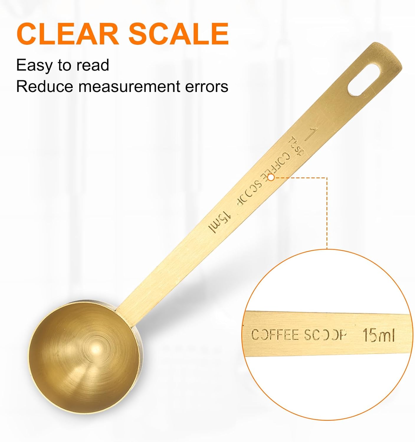 HARFINGTON Coffee Scoop Spoon 1tbsp (3tsp, 15ml) 304 Stainless Steel Long Handle Teaspoon/Tablespoon Measuring Spoons Scoops for Tea Sugar Kitchen, Gold