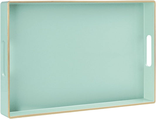 MAONAME Mint Green Serving Tray with Handles, Modern Decorative Trays for Coffee Table, Plastic Rectangular Trays for Ottoman, Bathroom, Decor, 15.8” x 10.2” x1.4