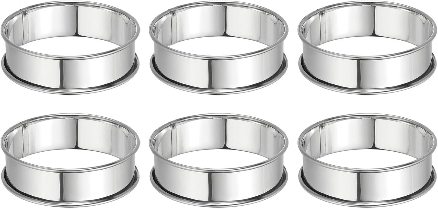 HARFINGTON 6pcs Crumpet Rings 3.15" Nonstick Round Cake Ring Stainless Steel Double Rolled English Pastry Rings for Kitchen Baking Crumpet Dessert, Silver