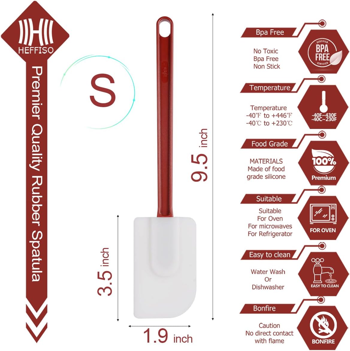 15 PCS Commercial Grade Silicone Spatulas Heat Resistant, 9.5-Inch Silicone Rubber Spatulas, Commercial Silicone Rubber Spatulas for Baking, Nonstick & BPA-Free