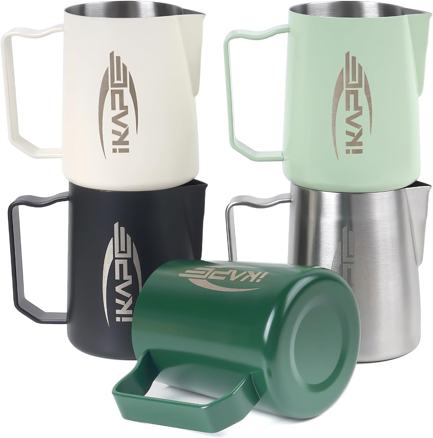 IKAPE Espresso Milk Pitcher, Espresso Steaming Pitcher with Sharp Spout for Espresso Barista Tool, 20.3 oz / 600ml Milk Frothing Jug (White)