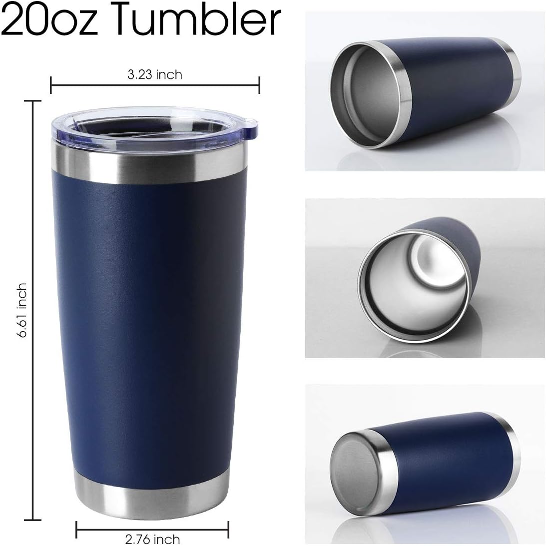 HASLE OUTFITTERS 20oz Stainless Steel Tumblers Bulk, Insulated Travel Cup with Lid, Double Wall Vacuum Coffee Mug for Cold & Hot Drinks 4 Pack, Navy