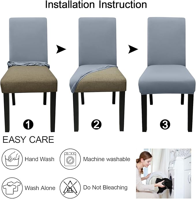 JQinHome 6 Pcs Dining Chair Slipcover,High Stretch Removable Washable Chair Seat Protector Cover for Home Party Hotel Wedding Ceremony(Light Grey)