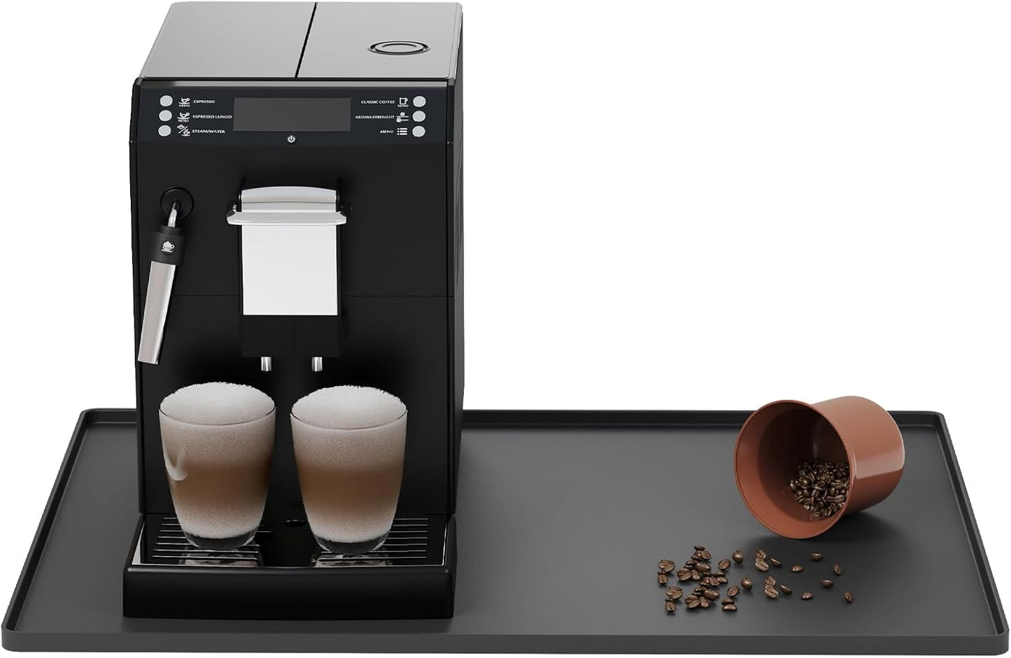 Silicone Coffee Mat with Raised Edges, 20'' x 15'', Keep Tidy for Countertops, Accessories Fit Under Coffee Maker Espresso Machine, Dish Drying Mat, Baking Mat (Black)