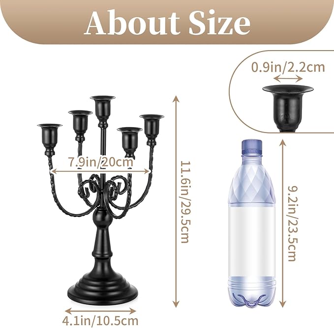 Sziqiqi Black Candelabra Candle Holder - Candle Holders for Candlesticks Set of 2 Metal Candelabrum Stand for Wedding Christmas Table Centerpieces Decor