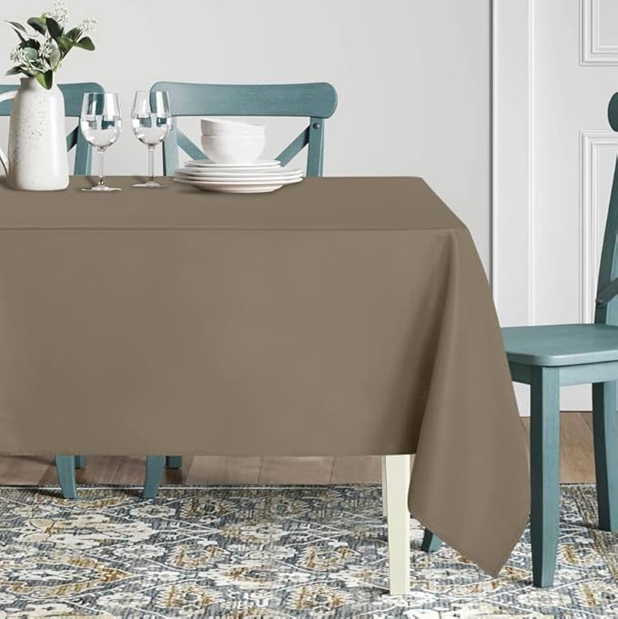 sancua Rectangle Tablecloth - 70 x 108 Inch - Stain and Wrinkle Resistant Washable Polyester Table Cloth, Decorative Fabric Table Cover for Dining Tables, Buffet Parties and Camping, Taupe