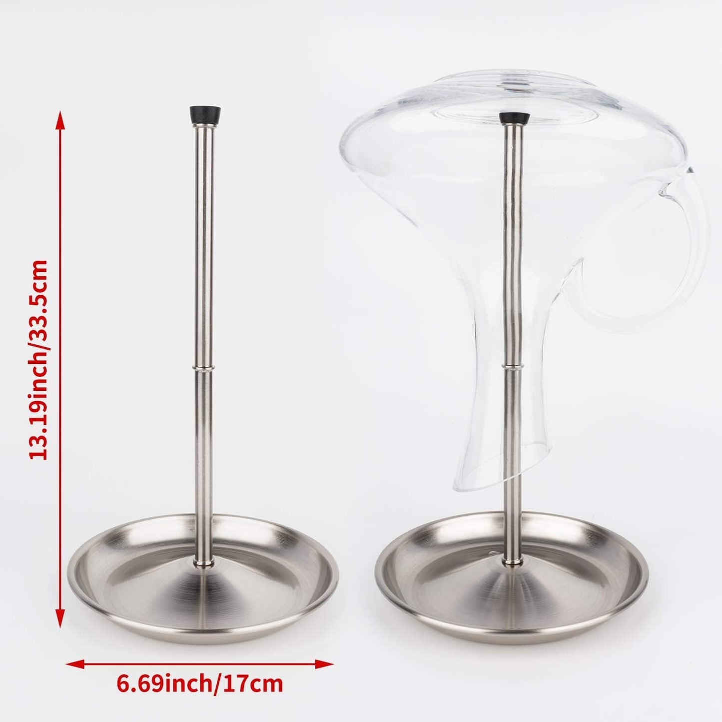 Wine Decanter Drying Stand with Silicone Head to Prevent Scratches-Detachable Shelf Decanter Rack Holder with Drip Catching Base with Wine Bottle Stopper, Decanter and Wine Glass NOT Included