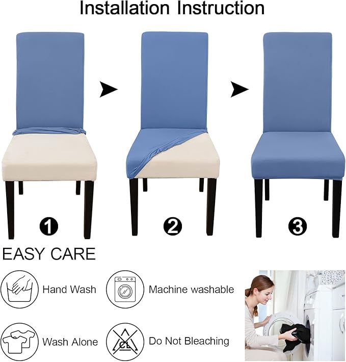 JQinHome Dining Room Chair Covers Set of 8, High Stretch Chair Slipcover Removable Washable Chair Seat Protector Cover for Home Party Hotel Wedding Ceremony (Gray Blue)