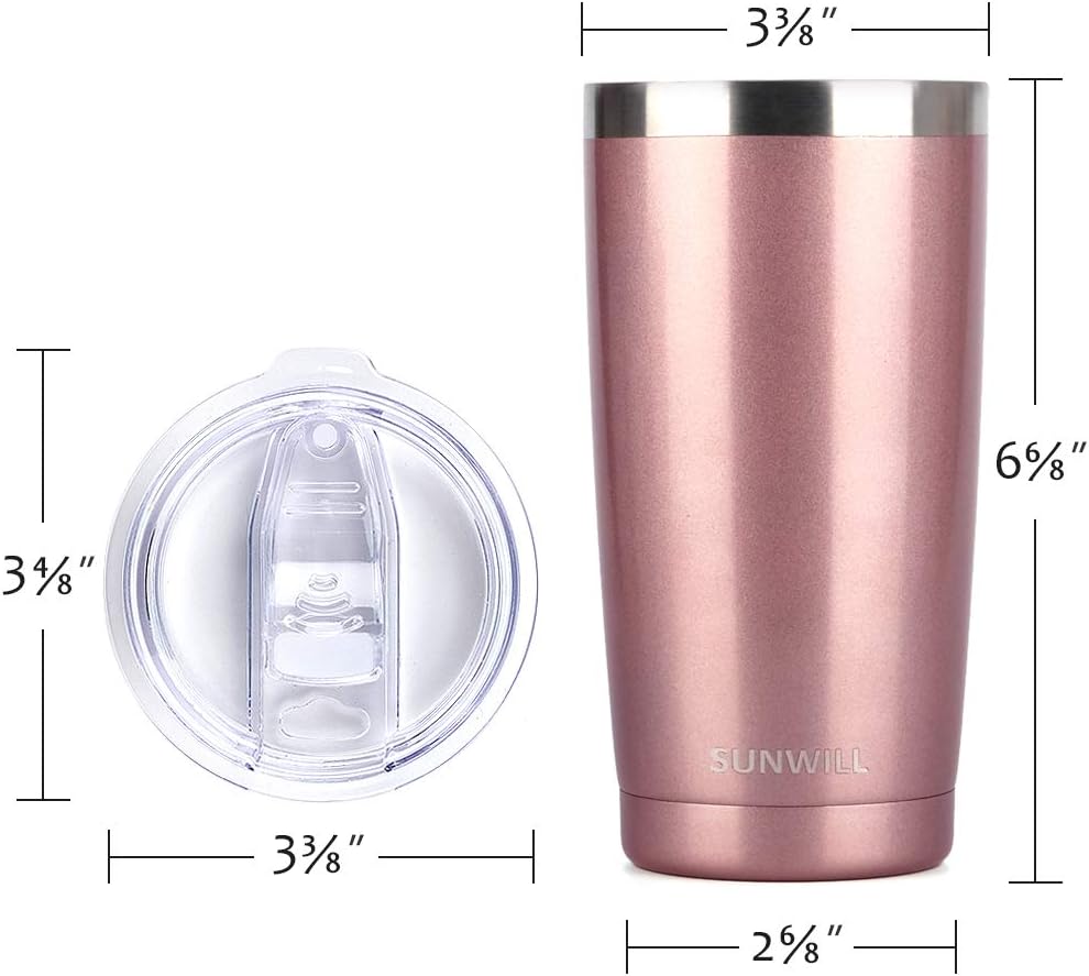 SUNWILL Travel Coffee Tumbler 20 oz, Insulated Mug with Lid, Stainless Steel Cup for Hot and Cold Drinks, Rose Gold
