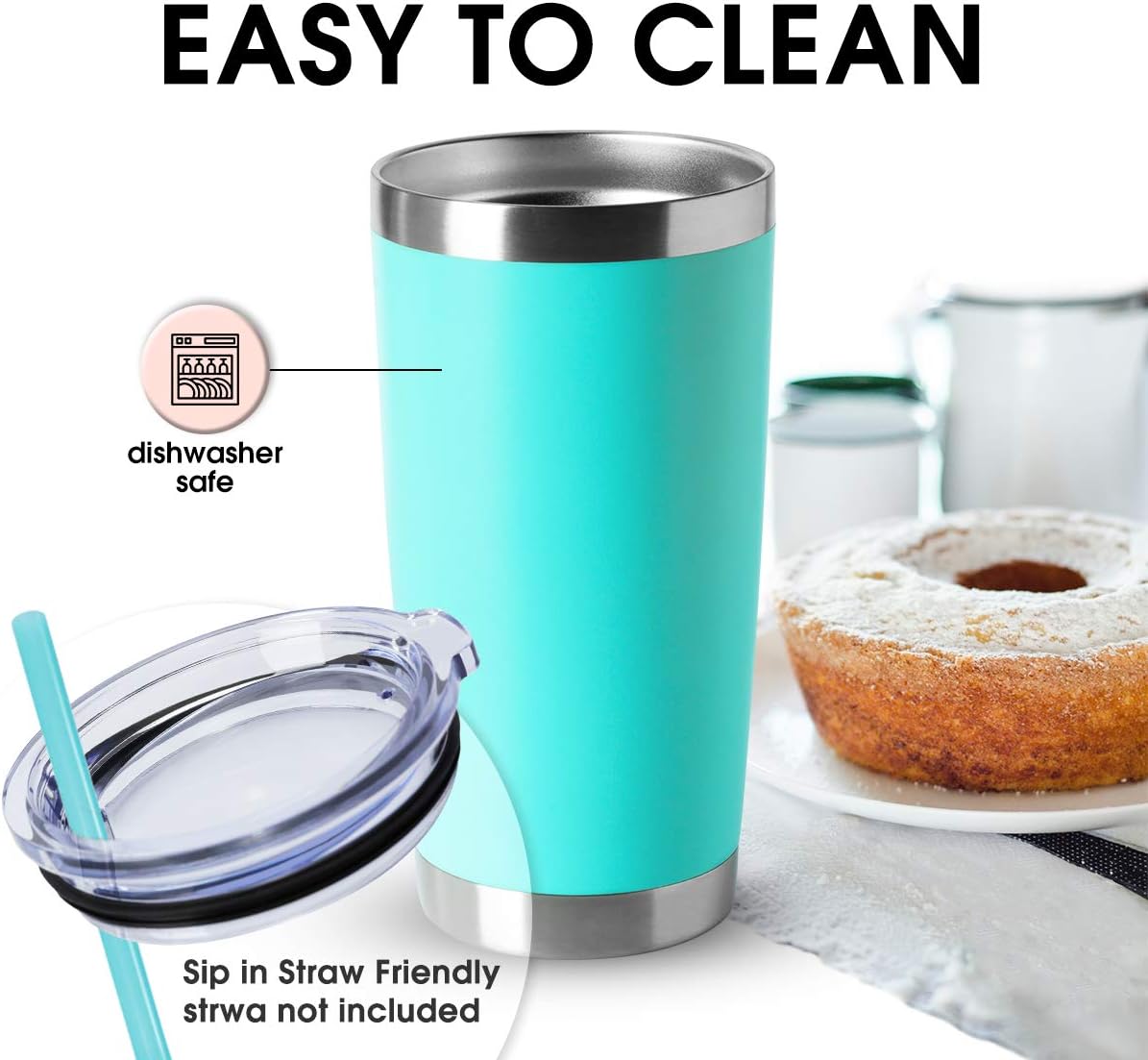 HASLE OUTFITTERS 20oz Stainless Steel Tumblers Bulk, Insulated Travel Cup with Lid, Double Wall Vacuum Coffee Mug for Cold & Hot Drinks 4 Pack, Light Blue