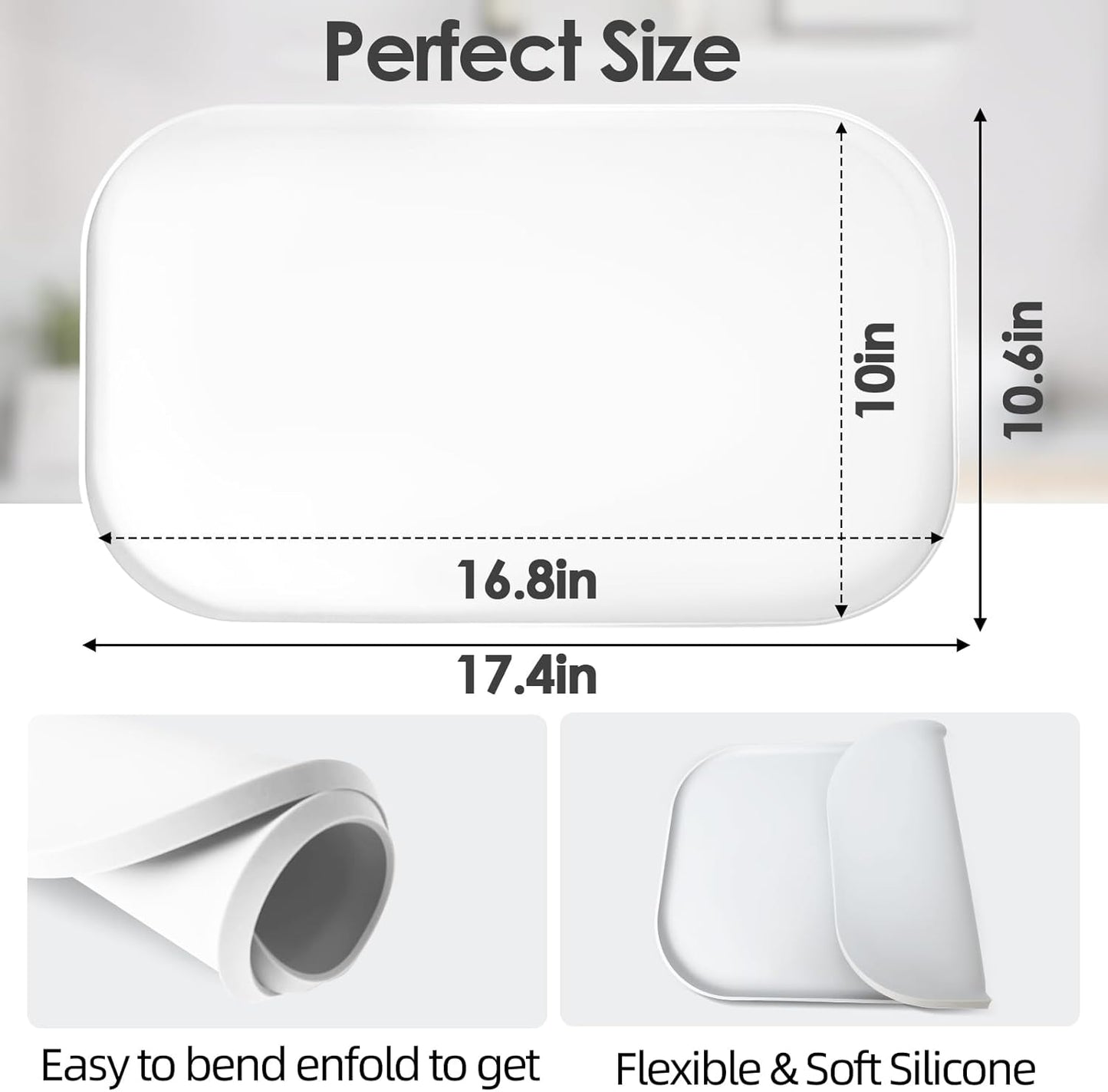 Silicone Coffee Maker Mat with Lip, 17.4'' x 10.6'' Heavy Duty Coffee Maker Mat for Countertops, Coffee Tray Fit Under Coffee Machine Appliance Automatic Machines Espresso Accessory, White