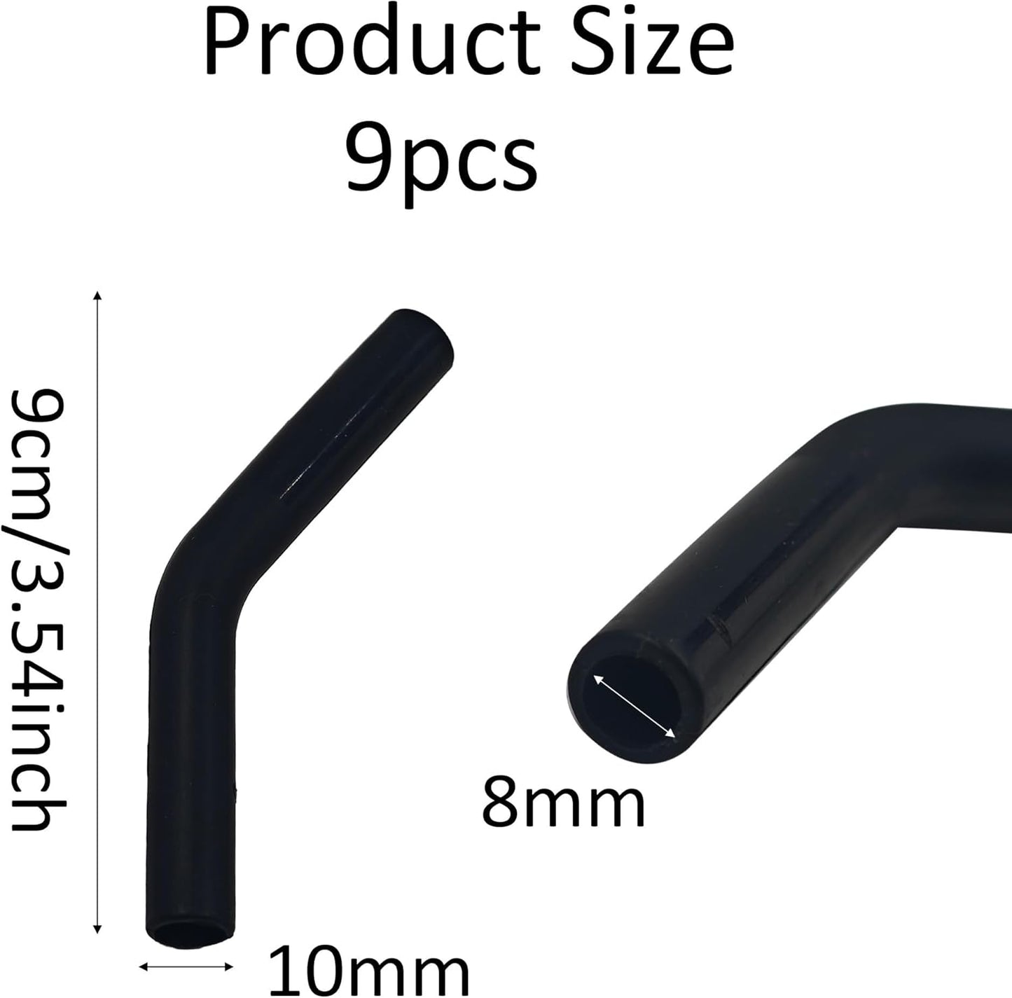 pson 9Pcs Silicone Straw Tips, Food Grade Reusable Flexible Elbow Tips Fit for 8mm Stainless Steel Metal Straws(Black)