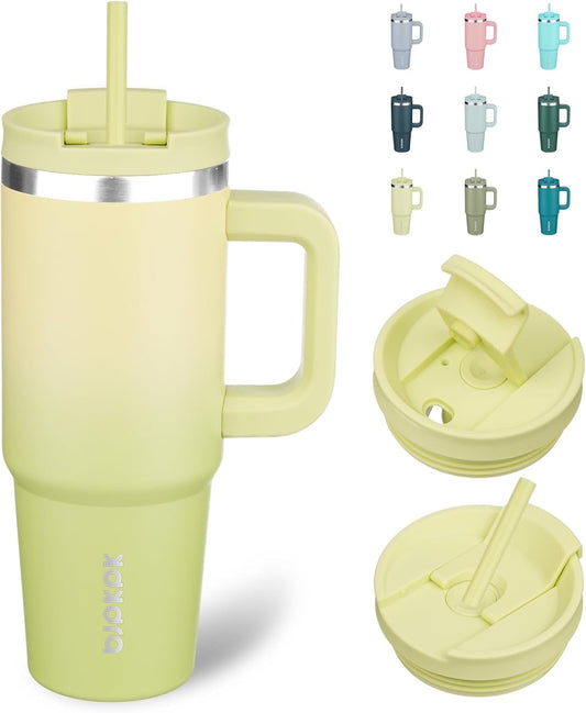 BJPKPK 30 oz Tumbler With Handle Insulated Tumblers With Lid And Straw Stainless Steel Thermal Cup,Lime