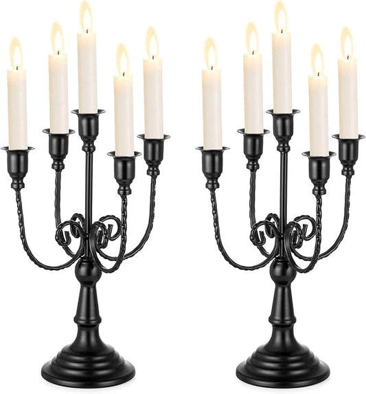 Sziqiqi Black Candelabra Candle Holder - Candle Holders for Candlesticks Set of 2 Metal Candelabrum Stand for Wedding Christmas Table Centerpieces Decor
