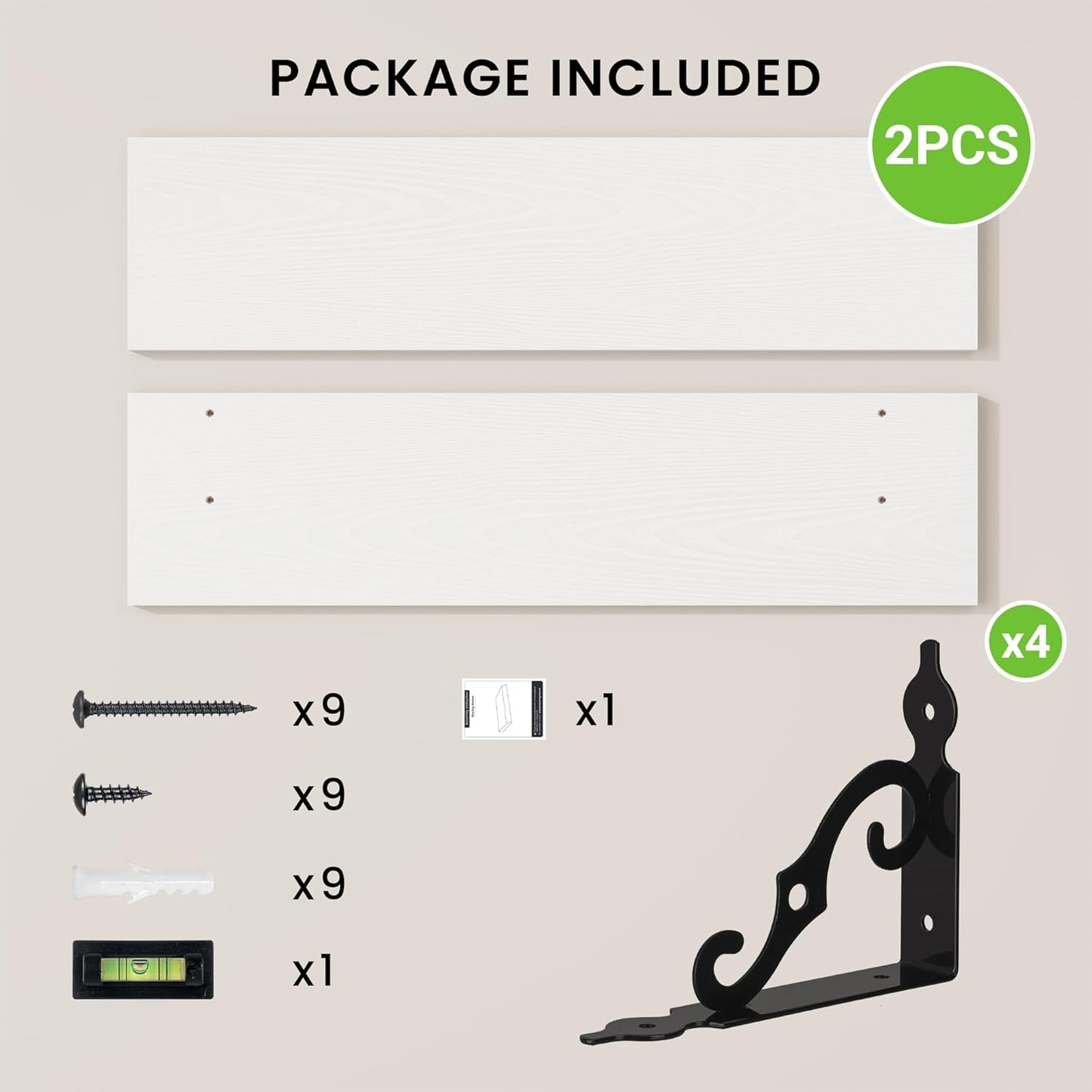 RICHFOCUS Floating Shelves for Wall Decor, 31.5W x 8D Shelves Set of 2, 8" Deep Rustic Wood Floating Shelves Wall Mounted with Metal Brackets, Shelves for Living Room Bedroom Kitchen, White