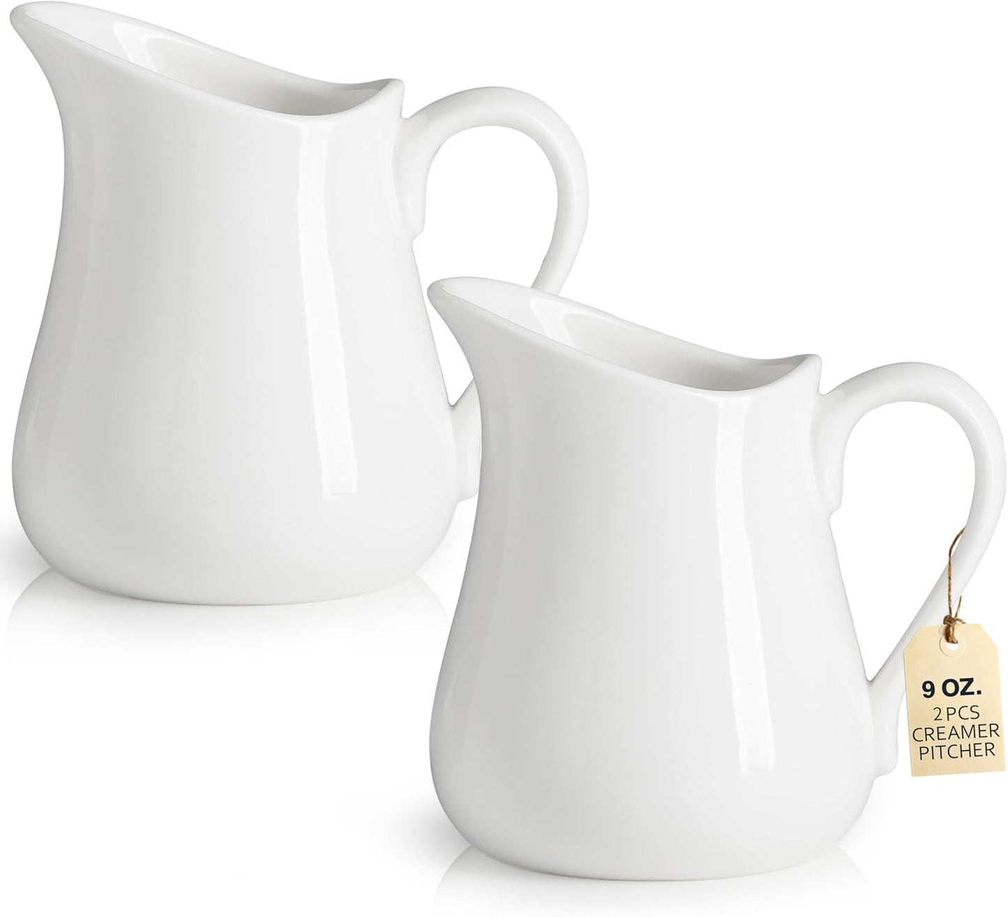 2 PCS Small Creamer Pitcher Set, 9 OZ Ceramics Creamer Pitcher with Handle for Farmhouse Kitchen Coffee Milk Sauces, White