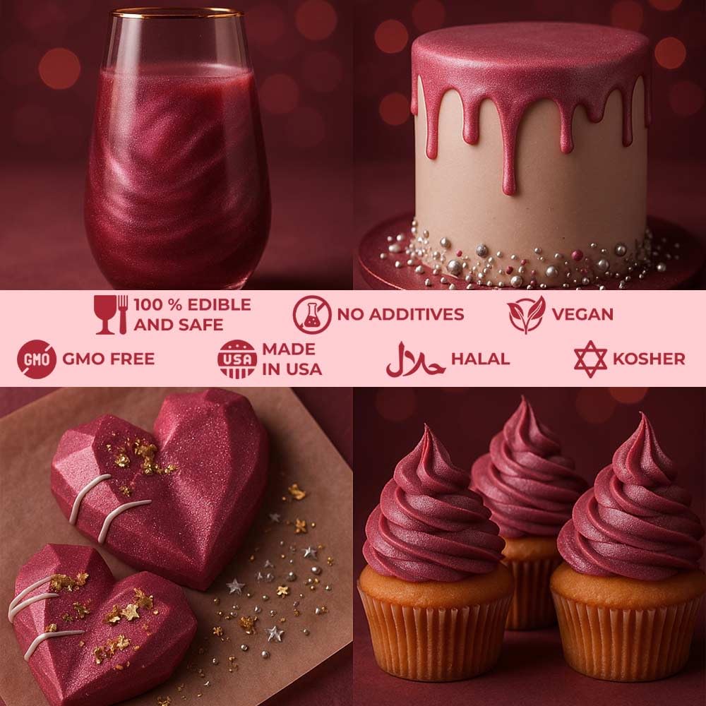Bulk (20g) Red Luster Dust Edible Glitter for Cocktails | Premium Edible Maroon Red Luster Dust for Drinks Cake Decorations - Red Edible Glitter for Drinks Cupcakes Cookies Cakes Food Paint