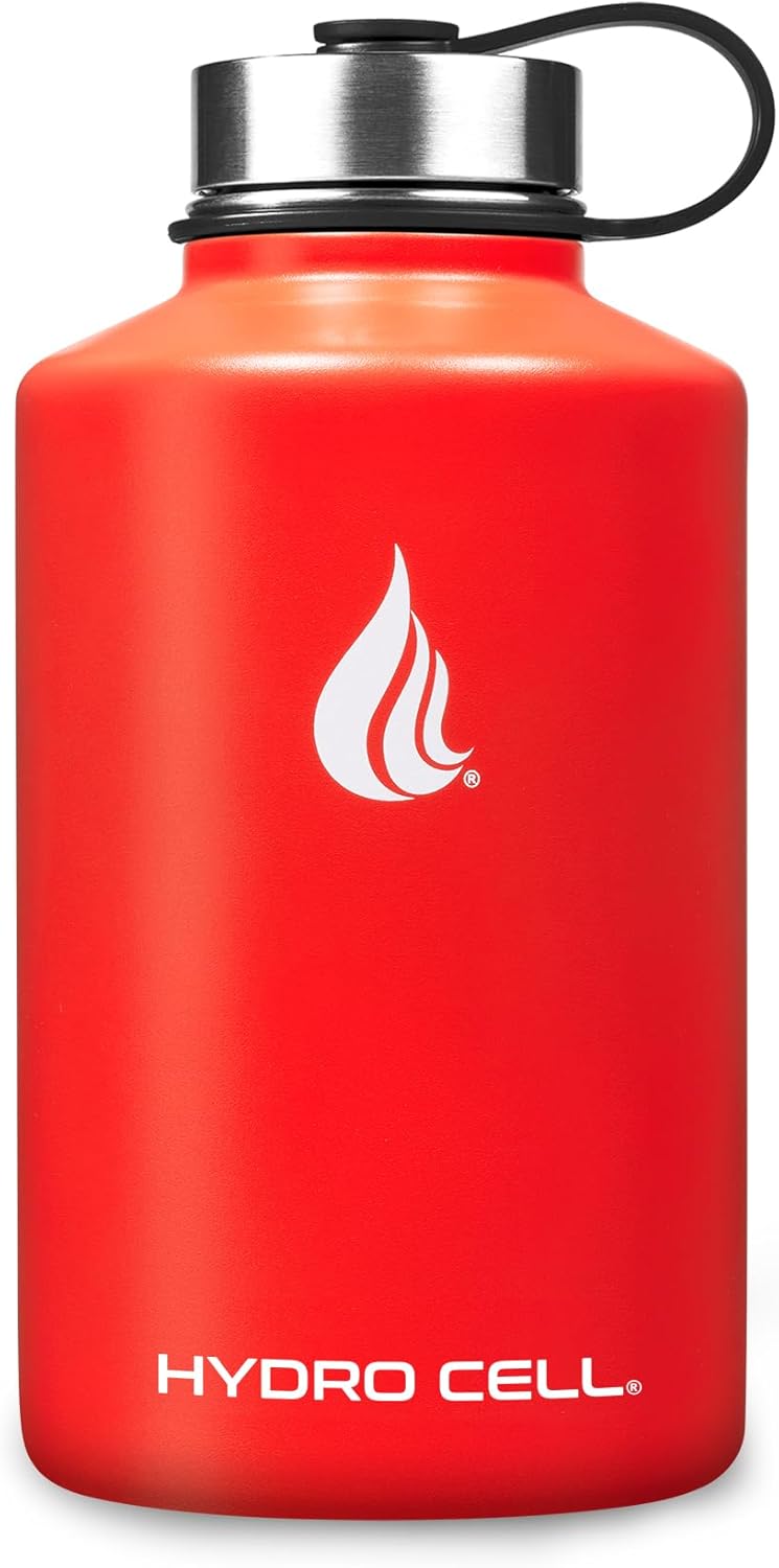 HYDRO CELL Stainless Steel Insulated Water Bottle with Straw - For Cold & Hot Drinks - Metal Vacuum Flask with Screw Cap and Modern Leakproof Sport Thermos for Adults (Mandarin 64oz)